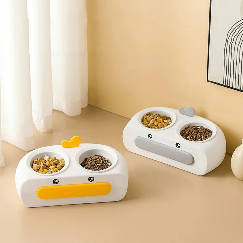 Duck Design Double Pet Feeding Bowl Plastic Tray