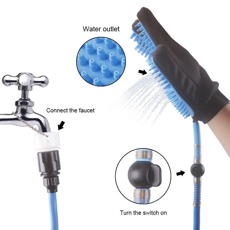 Five-Finger Silicone Pet Bath Brush With Hose Spray