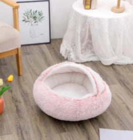 2-in-1 Round Plush Pet Bed Warm Winter House
