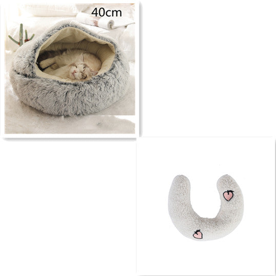 2-in-1 Round Plush Pet Bed Warm Winter House