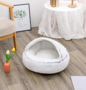 2-in-1 Round Plush Pet Bed Warm Winter House