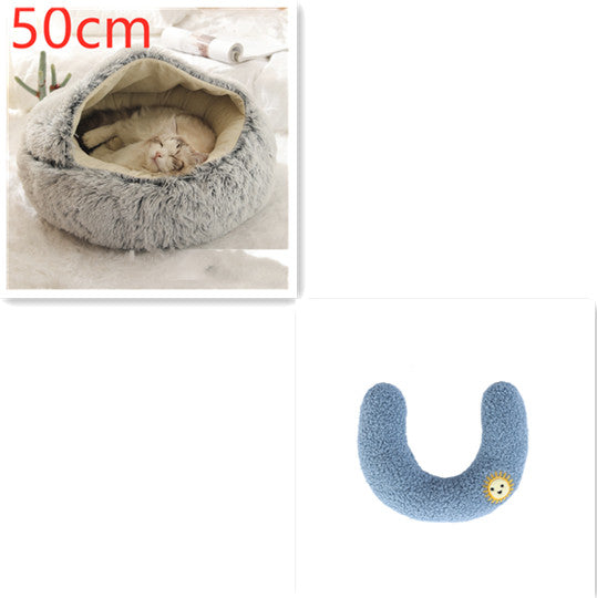 2-in-1 Round Plush Pet Bed Warm Winter House