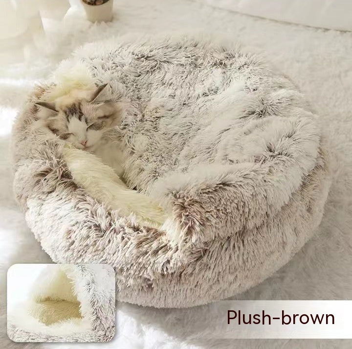 2-in-1 Round Plush Pet Bed Warm Winter House