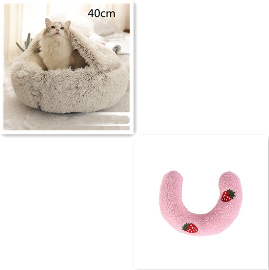 2-in-1 Round Plush Pet Bed Warm Winter House