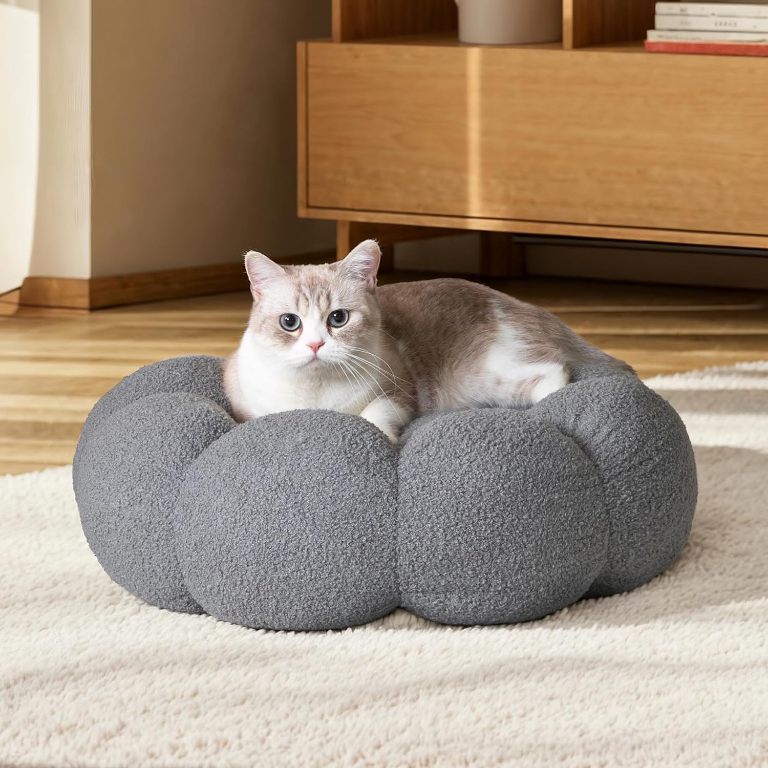 Fluffy Flower Donut Plush Pet Bed Calming Cuddler