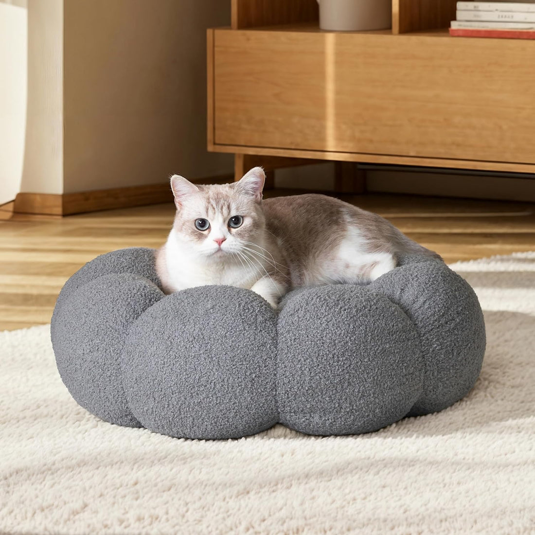 Fluffy Flower Donut Plush Pet Bed Calming Cuddler