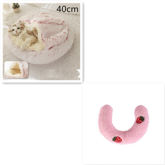 2-in-1 Round Plush Pet Bed Warm Winter House